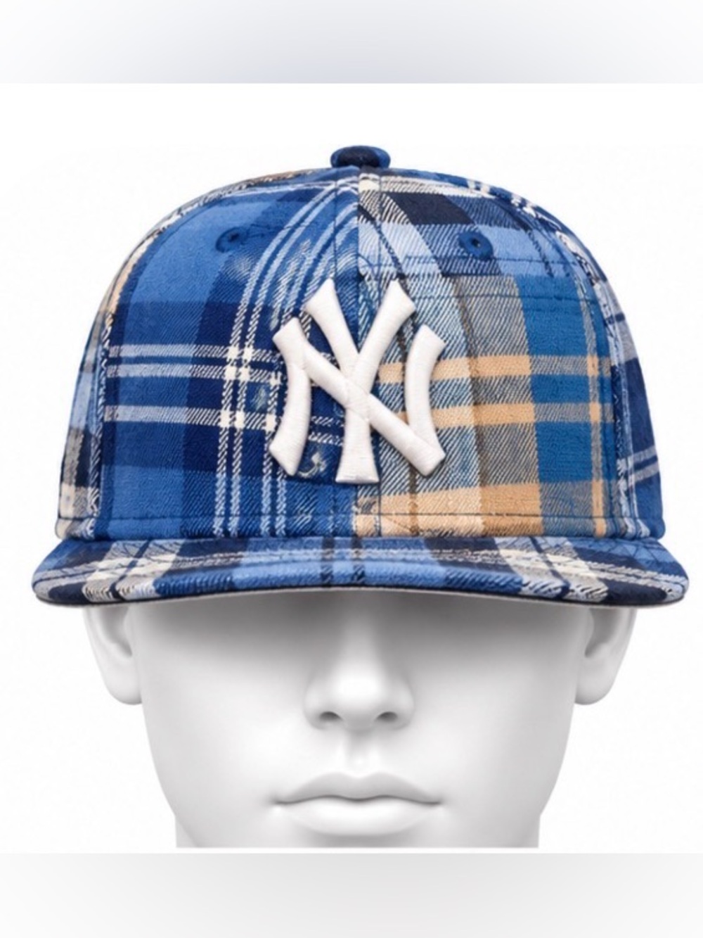 Kith Blue Plaid Baseball Cap with White NY Logo